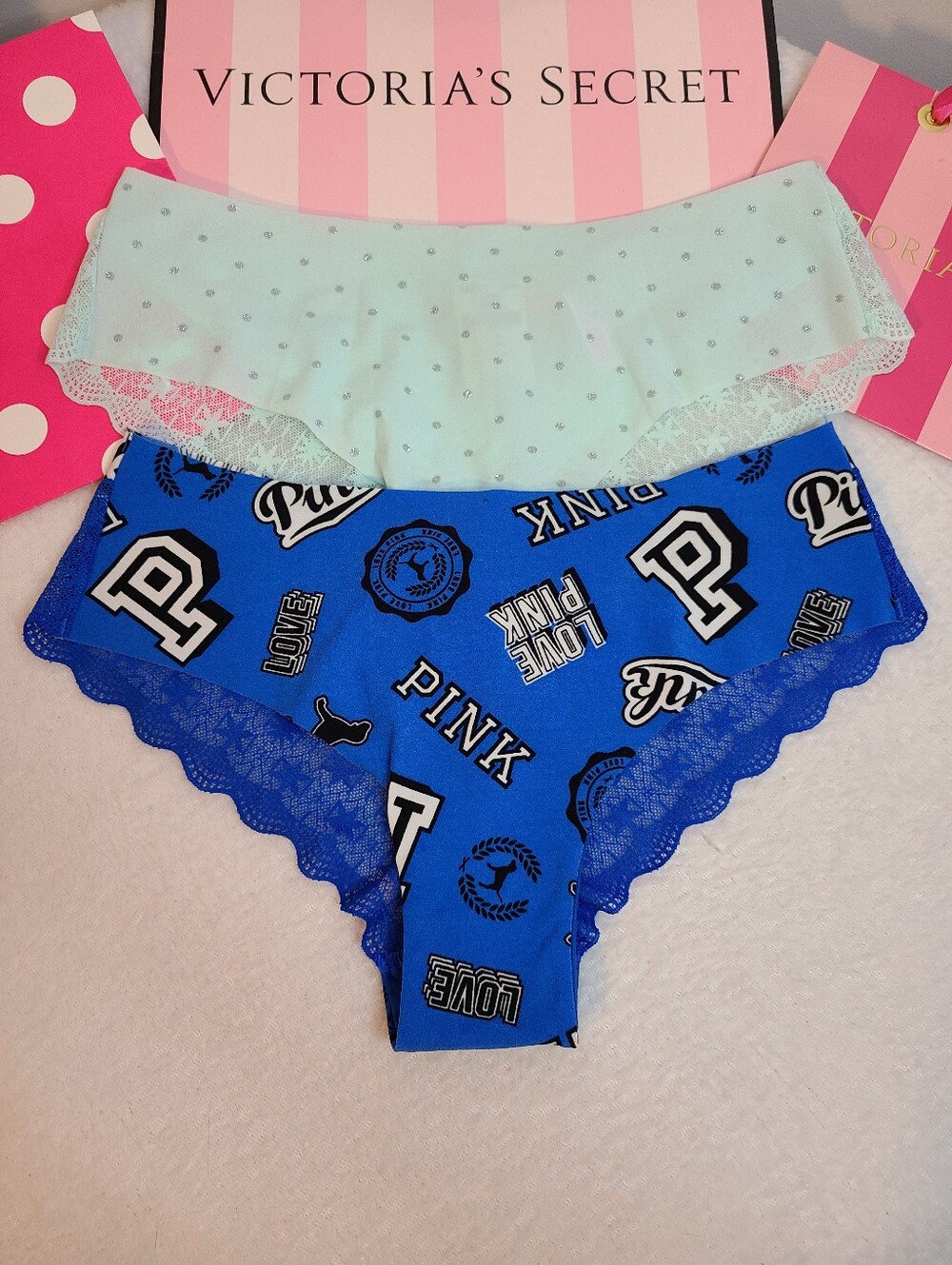 Retired VS PINK 2pk Seamless No-show Lace Trim Cheeky Panties Size M